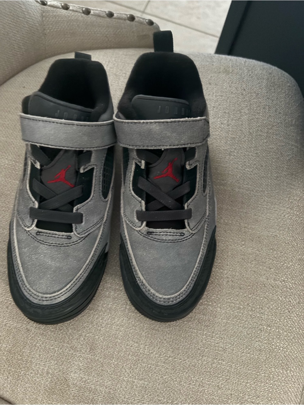 Jordan Kids Grey and Black Sneakers with Red Jumpman